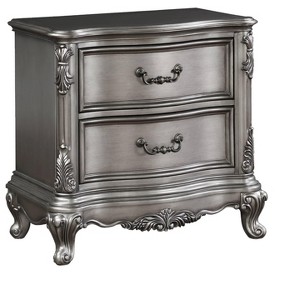 Gulches Nightstand 30 Inches High Shiny Gray Retro Design 2 Drawers Wooden Legs - 1 of 4