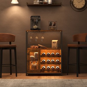 Farmhouse Wine Bar Cabinet With Lights Detachable Wine Rack and Storage Cabinet Kitchen Buffet Cabinet With Glass Holder and Door Buffet Sideboard - 1 of 4