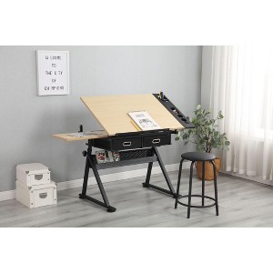 NicBex Home Office Desks Standing Desk Adjustable Height Drafting Desk with Adjustable Desktop, Storage Drawers and 1 Chair for Study, Oak - 1 of 4