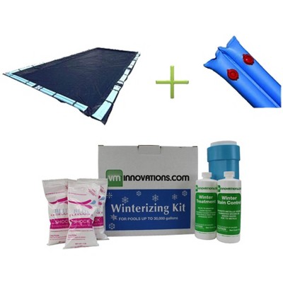 16X32 Dark Blue Rectangular Inground Pool Cover + Water Tubes + Winterizing Kit