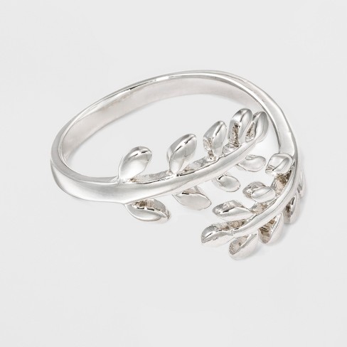 Silver Plated Leaf Bypass Ring - A New Day™ Silver - Size 8 : Target