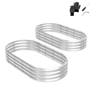 Karl Home 2 Pcs 6×3×1ft Raised Garden Bed Oval Galvanized Outdoor Planter Box - 1 of 4