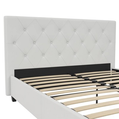 Full White Faux Leather Tufted Upholstered Bed with Headboard