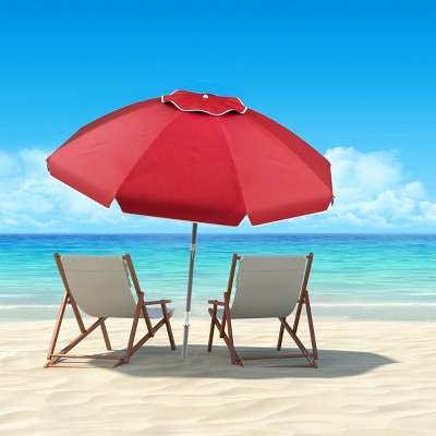 Nature Spring Beach Umbrella with 360 Degree Tilt- Portable Outdoor Sun Shade Canopy with UV Protection, Sand Anchor, and Carrying Case