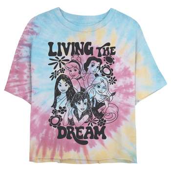 Juniors Womens Disney Black and White Princesses Living the Dream Crop T-Shirt