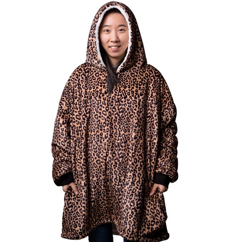 Womens Oversized Animal Panther Print Snuggle Hoodie Adult Fleece