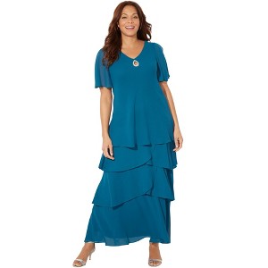 Catherines Women's Plus Size Tiered Chiffon Maxi Dress - 1 of 4