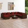vidaXL 8-Piece Patio Lounge Set, Poly Rattan Material, Brown with Cinnamon Red Cushions, Modular Design, Includes Coffee Table and Footrest - 2 of 4