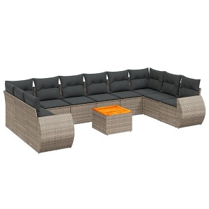 vidaXL Garden Sofa Set Grey PE rattan, powder-coated steel, acacia wood - 1 of 4