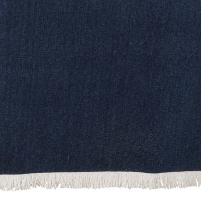 Navy Cotton Table Runner with Fringe Borders