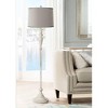 Possini Euro Design Vintage Shabby Chic Floor Lamp 60" Tall Antique White Washed Platinum Gray Silk Drum Shade for Living Room Office - 2 of 4