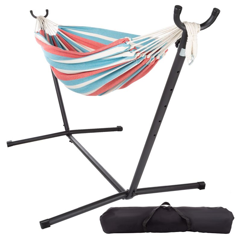Pure Garden 2-Person Hammock with Stand, 450lb Weight Capacity, Blue/Red Stripe, 1 of 7