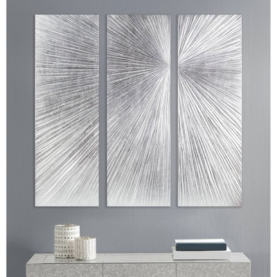 Silver Sunburst Hand Painted Dimensional Resin Wall Art Set