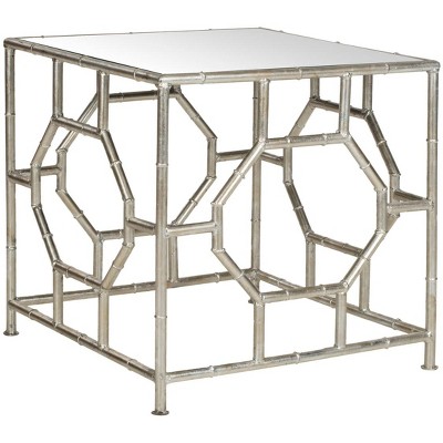 Chic Rory Silver Square Mirrored Accent Table with Faux Bamboo Base