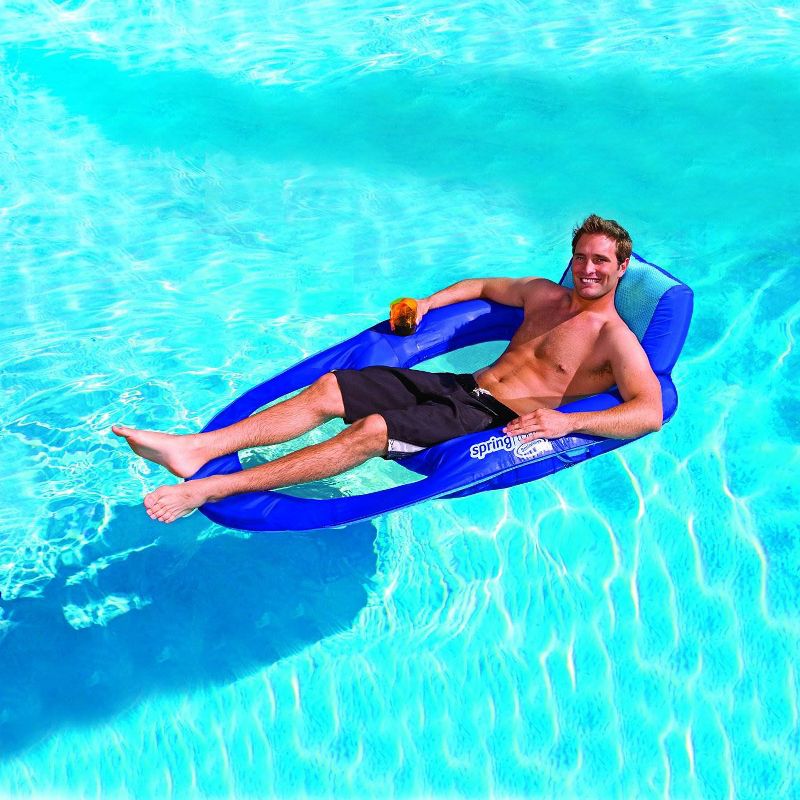 SwimWays Spring Float Swimming Pool Lounger Chaise Inflatable Floating Chair w/ Cup Holder & Additional Leg Room, 2 of 7