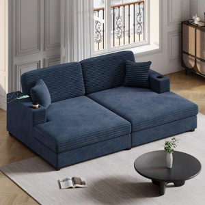 86 Inch Loveseat Sectional Sofa Bed,Corduroy Sleeper Sofa with Two USB Ports,Two Cup Holders and Two Throw Pillows-Maison Boucle - 1 of 4