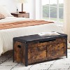 Farmhouse Wooden Storage Bench with Safety Hinge, Multifunctional Toy Chest for Entryway, Bedroom and Living Room, Rustic Brown - 3 of 4