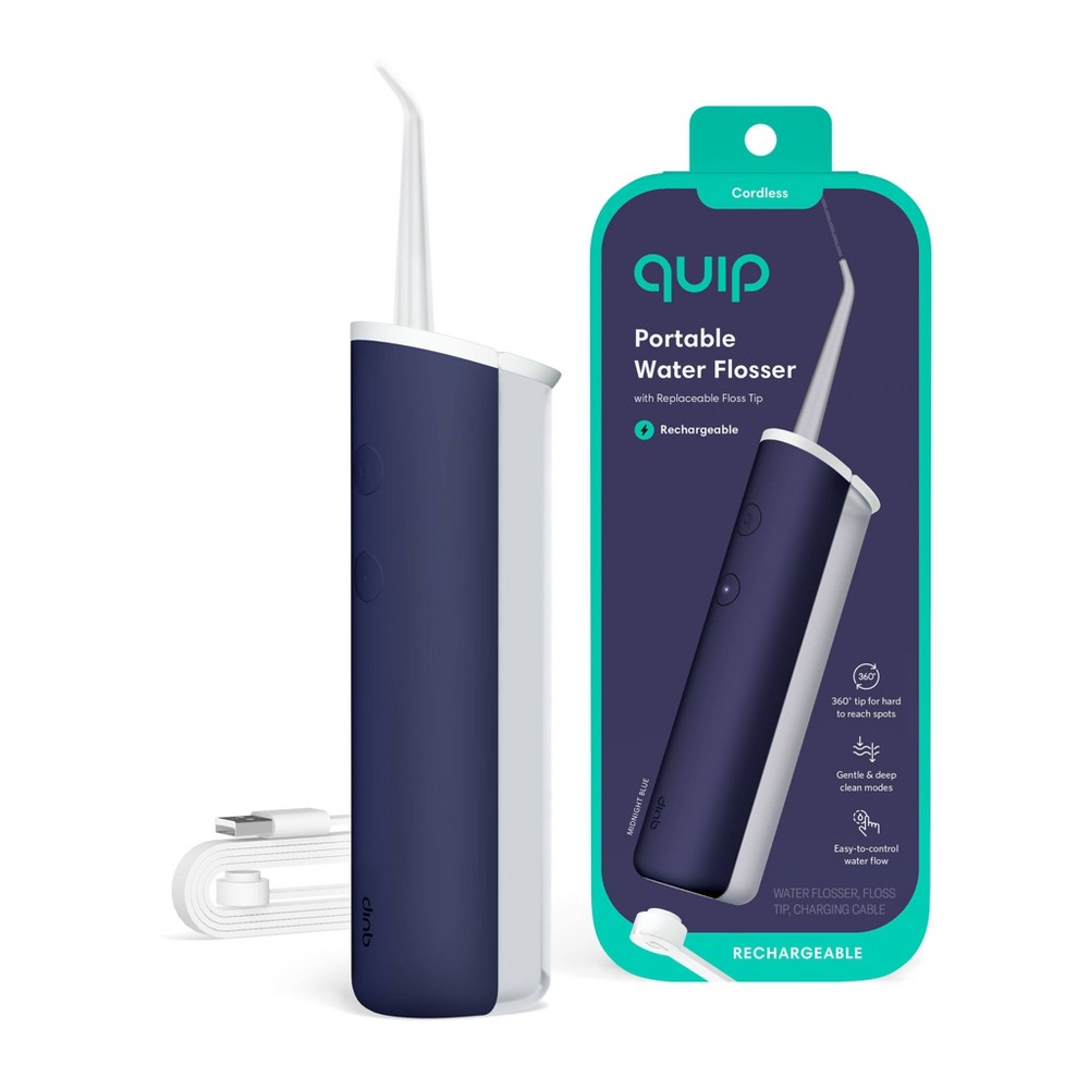 quip Rechargeable Cordless Water Flosser - 2 Modes + 360 Tip - Midnight Blue