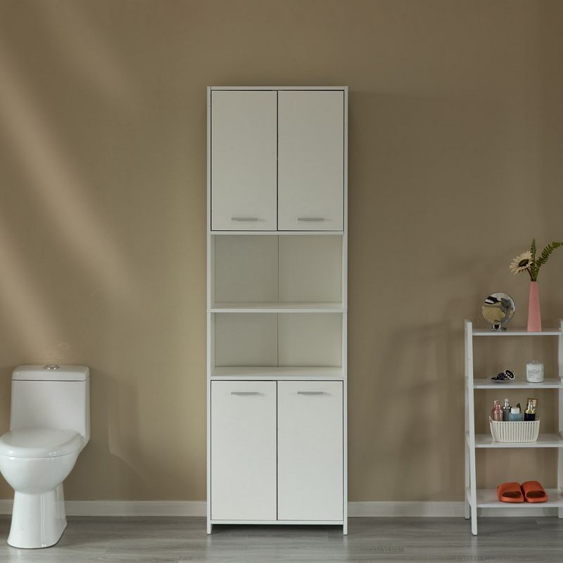 Modern White Standing Bathroom Tall Linen Tower Storage Cabinet, 5 of 8