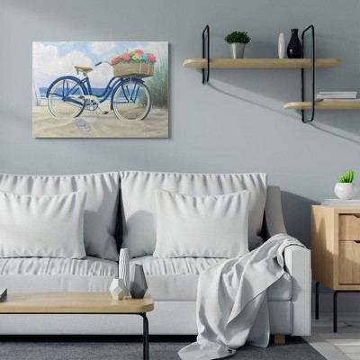Beach Blue Bike with Flower Basket Canvas Wall Art, 30" x 40"