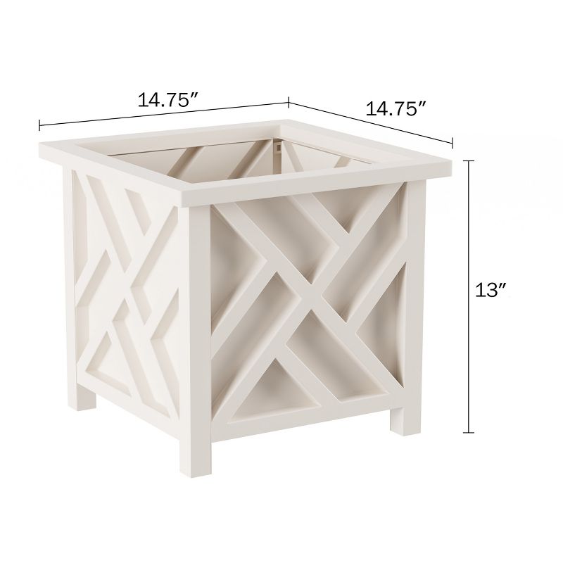 Nature Spring Lattice Design Planter Box – 14.75-Inch-Square Decorative Outdoor Flower or Plant Pot – White, 2 of 5