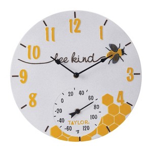 Taylor® Precision Products 14-In. Bee Kind Poly Resin Clock with Thermometer in Multicolored - 1 of 4