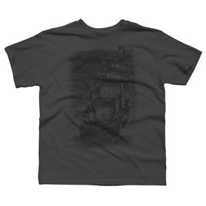 Boy's Design By Humans Caleuche Ghost Pirate Ship - Blackline By RobertoJL T-Shirt - 1 of 3