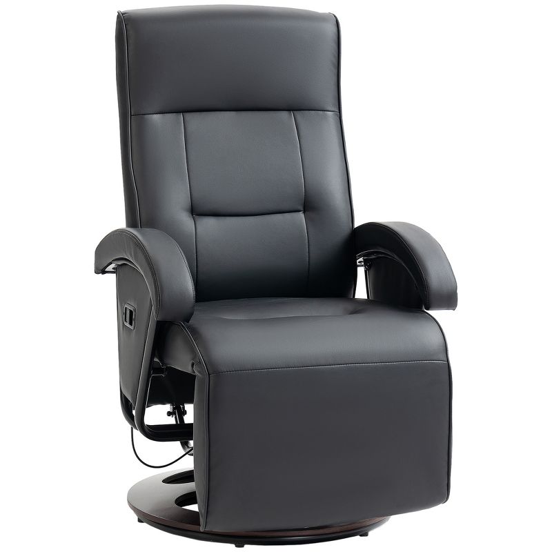 HOMCOM Recliner Chair with Footrest, PU Leather Swivel High Back Armchair, 135° Adjustable Backrest Thick Foam Padding, 1 of 7