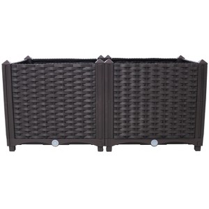 Gulches 70 Qt Large Brown Indoor Polypropylene Self-Watering Deep Raised Planter with Outdoor Use (31 in L x 15 in W x 14 in H) 2-Pack - 1 of 4