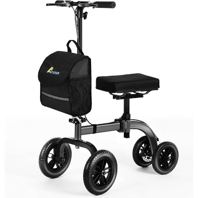 Lycvki Adjustable All Terrain Knee Rollator Walker for Broken Leg Ankle Injuries with 10" Big Wheels, Dual Brakes