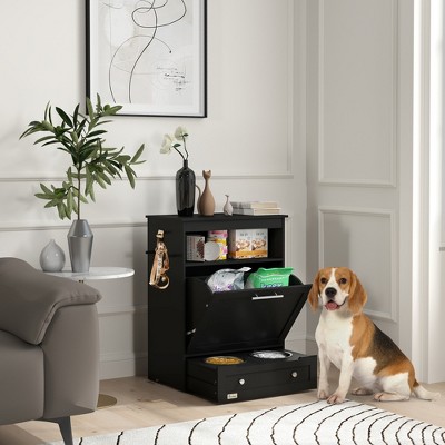Black Elevated Pet Feeder Station with Storage Cabinet