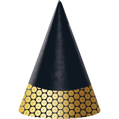 24ct Sequin Party Hats Black/Gold