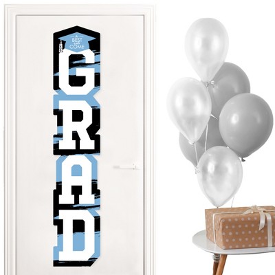 Big Dot of Happiness Light Blue Graduation Banner - Vertical Shaped Banner Decorations