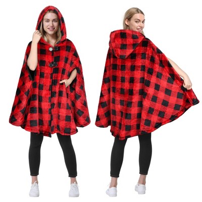 Catalonia Womens Oversized Plush Fleece Wearable Blanket Hooded Wrap Sweater with Hand Pockets, Open Front No Sleeve Cape Shawls, Cozy Gift for Woman