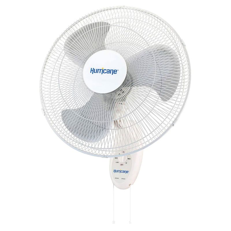 Hurricane Supreme 18 Inch 90 Degree Oscillating Indoor Wall Mounted 3 Speed Plastic Blade Fan with Adjustable Tilt and Pull Chain Control, White, 1 of 7