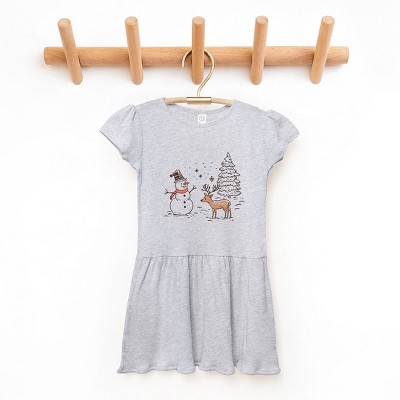 The Juniper Shop Deer Snowman Scene Toddler Graphic Dress