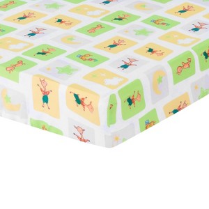Everyday Kids Llama Llama Fitted Crib Sheet – Yellow & White Block Print with Llama, Moon, Stars & Clouds – Soft Baby Sheet for Boys or Girls - 1 of 4
