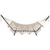 Northlight Lattice Macrame Rope Hammock with Wooden Bars - 74" x 59" - Cream - 4 of 4