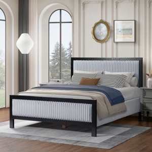 Queen Upholstered Platform Bed Frame with Headboard,Solid Wood,No Box Spring Required-LAOTIES - 1 of 4