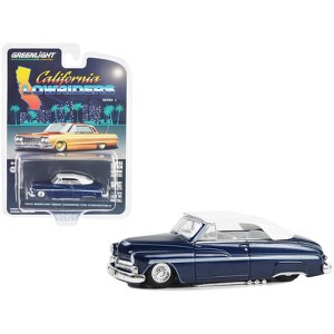 1950 Mercury Eight Chopped Convertible Lowrider Dark Blue Met w/Light Blue & White Top 1/64 Diecast Model Car by Greenlight - 1 of 3