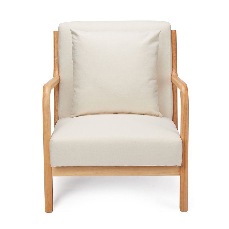 Jomeed Oak Wood Frame and Linen Upholstery Mid Century Modern Accent and Leisure Chair - Beige, 5 of 9