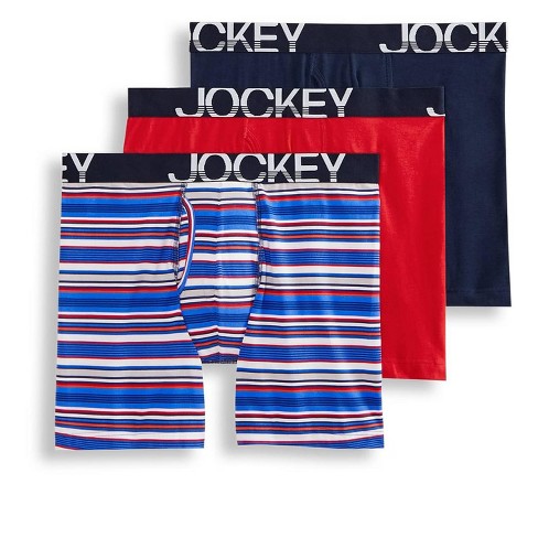 Jockey Men's ActiveStretch 7 Long Leg Boxer Brief - 3 Pack L  Navy/Sensational Stripe/Red