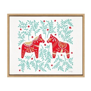 18" x 24" Sylvie Swedish Dala Horses by Cat Coquillette Framed Canvas Natural - Kate & Laurel All Things Decor: Modern Wall Art - 1 of 4
