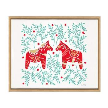 18" x 24" Sylvie Swedish Dala Horses by Cat Coquillette Framed Canvas Natural - Kate & Laurel All Things Decor