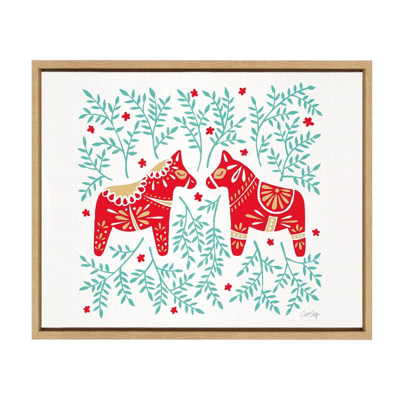 18&#34; x 24&#34; Sylvie Swedish Dala Horses by Cat Coquillette Framed Canvas Natural - Kate &#38; Laurel All Things Decor, 1 of 8
