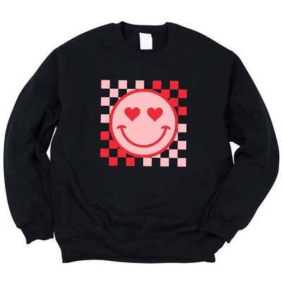 Simply Sage Market Women's Graphic Sweatshirt Checkered Heart Eyes Smiley