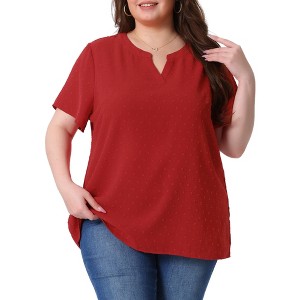 Agnes Orinda Women's Plus Size Pin Dots Notched V-Neck Dressy Trendy Fashion Casual Summer Blouses - 1 of 4
