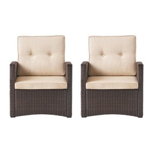 Christopher Knight Home Sanger Outdoor Wicker Club Chair with Button-Tufted Cushions (Set of 2), Dark Brown/Beige - 1 of 4