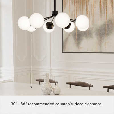 Hepburn Glam Matte Black 40" Sputnik Chandelier with White Glass Orbs