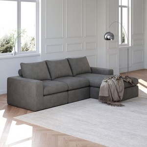99-Inch Beige L-Shaped Modern Upholstered Sectional Sofa with Three pillows, Corduroy Sectional Sofa for Living Room and Bedroom - 1 of 4